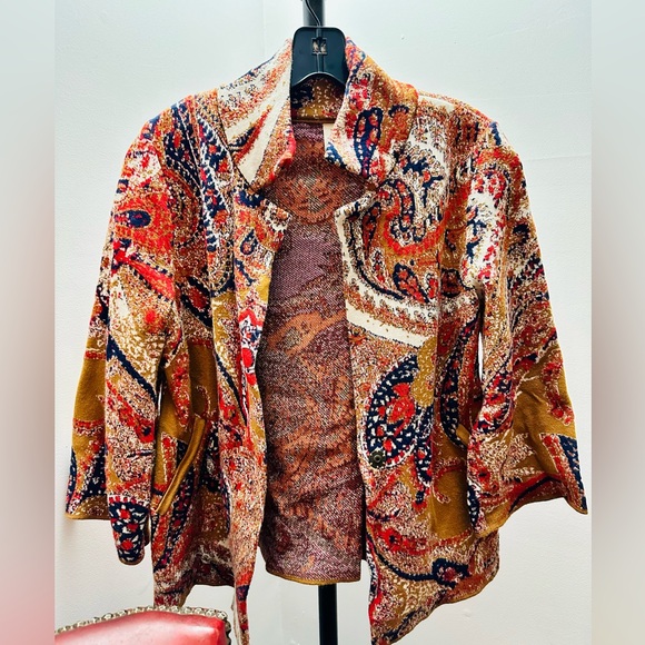 Moth for Anthropologie Tan Multi Paisley One-Button, 3/4-Sleeve Cardigan, XS - Picture 2 of 8